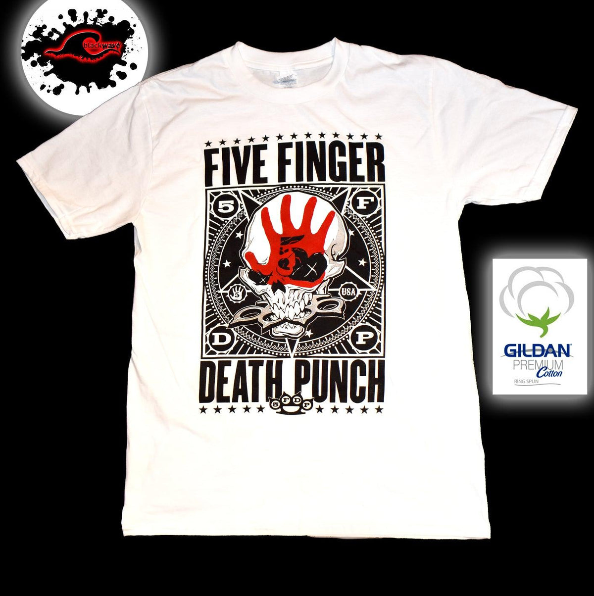 Five Finger Death Punch Classic Logo Restocked White Band T Shirt